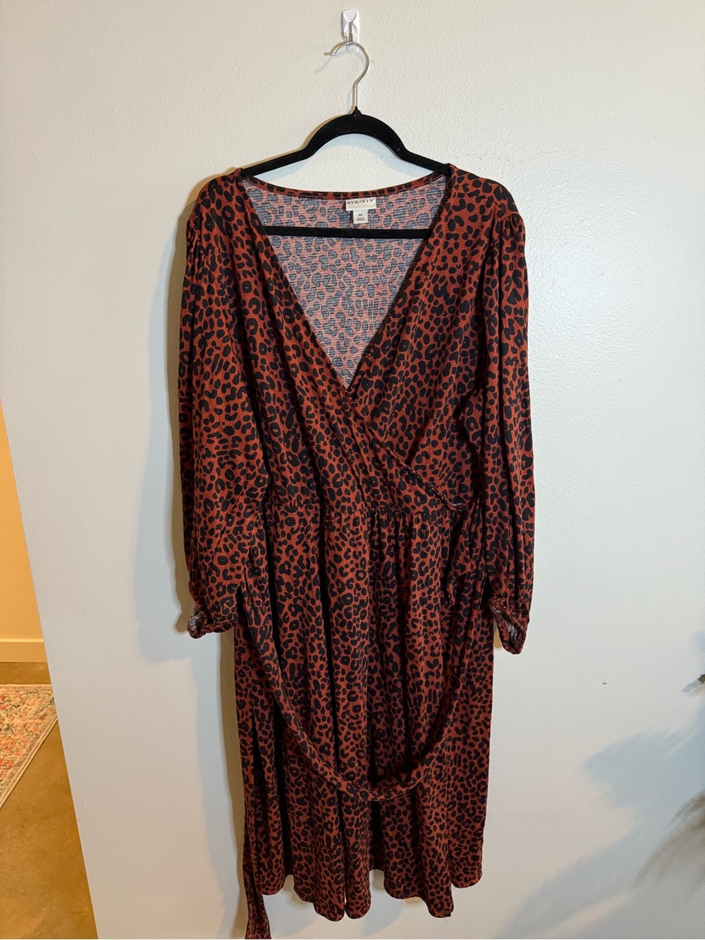 Ava & Viv Rust and Black Leopard-Print Wrap Midi Dress